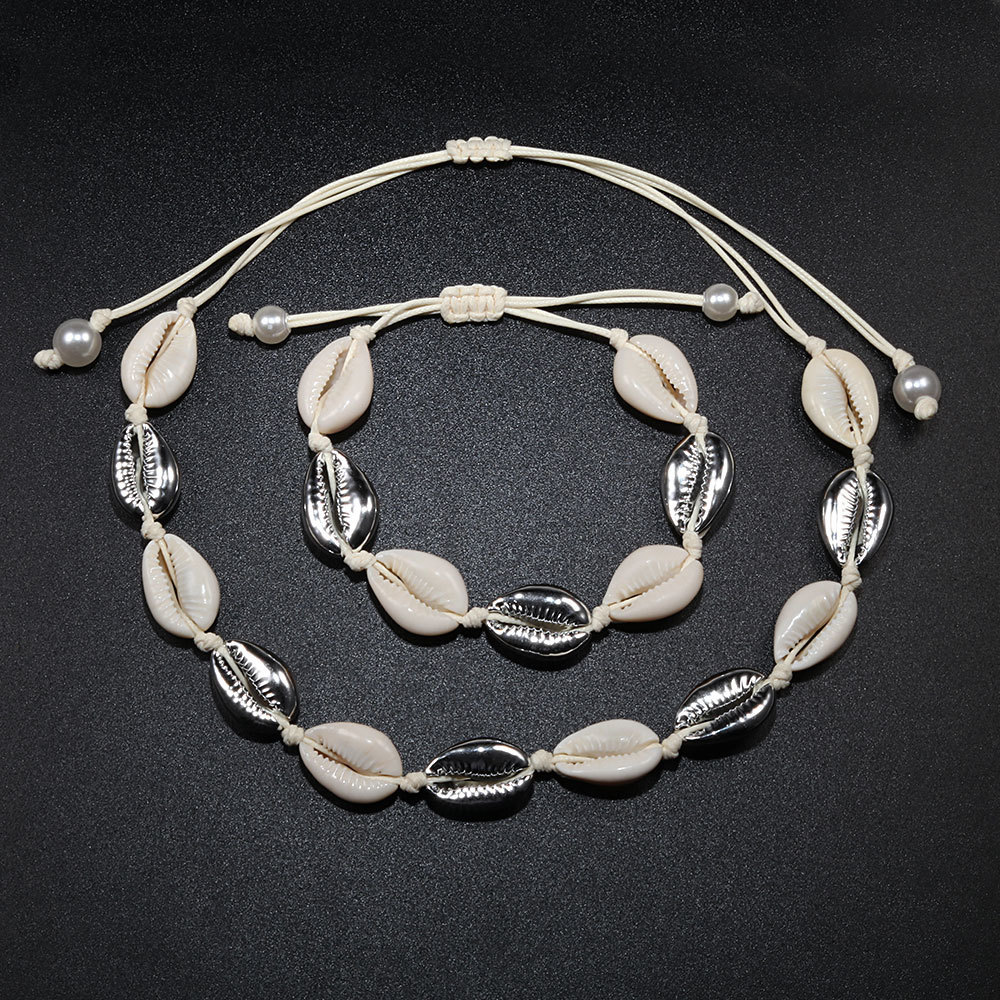 Strands Strings Shell Necklace Bracelet Bohemia Nature Seashell Cowrie Charm Necklaces For Women Choker Rope Chain Bracelets Summer Jewelry Gift 23071