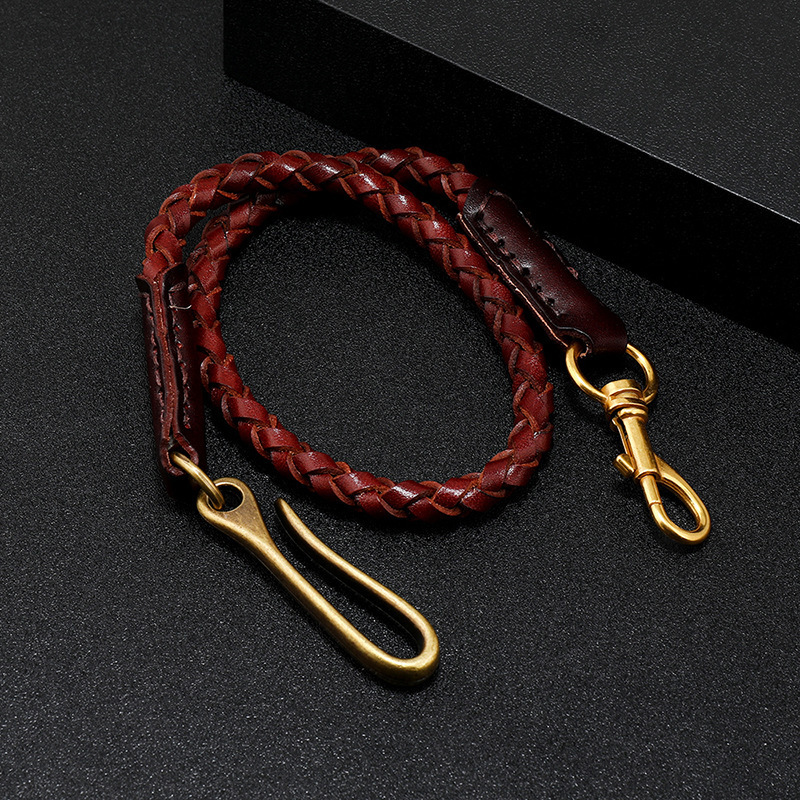 Keychains Lanyards Cowhide Braided Rope Key Rings Bag Pendant Wallet Chain Holder Car Keyring Men Women Keychain Waist Leather Biker 230710