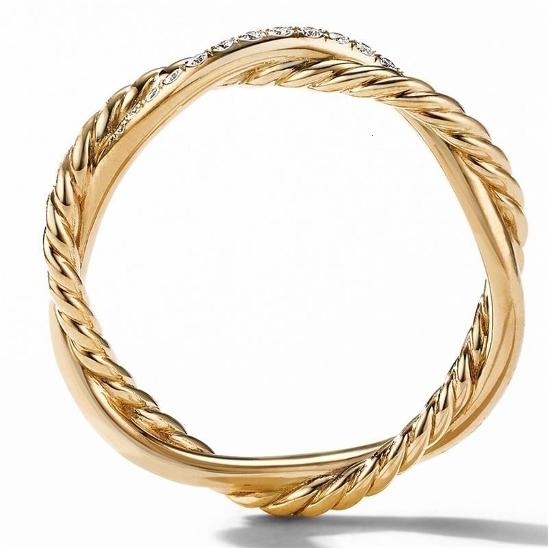 With Side Stones Rings Petite Band Ring in 18K Yellow Gold Color Pav Diamonds 230710