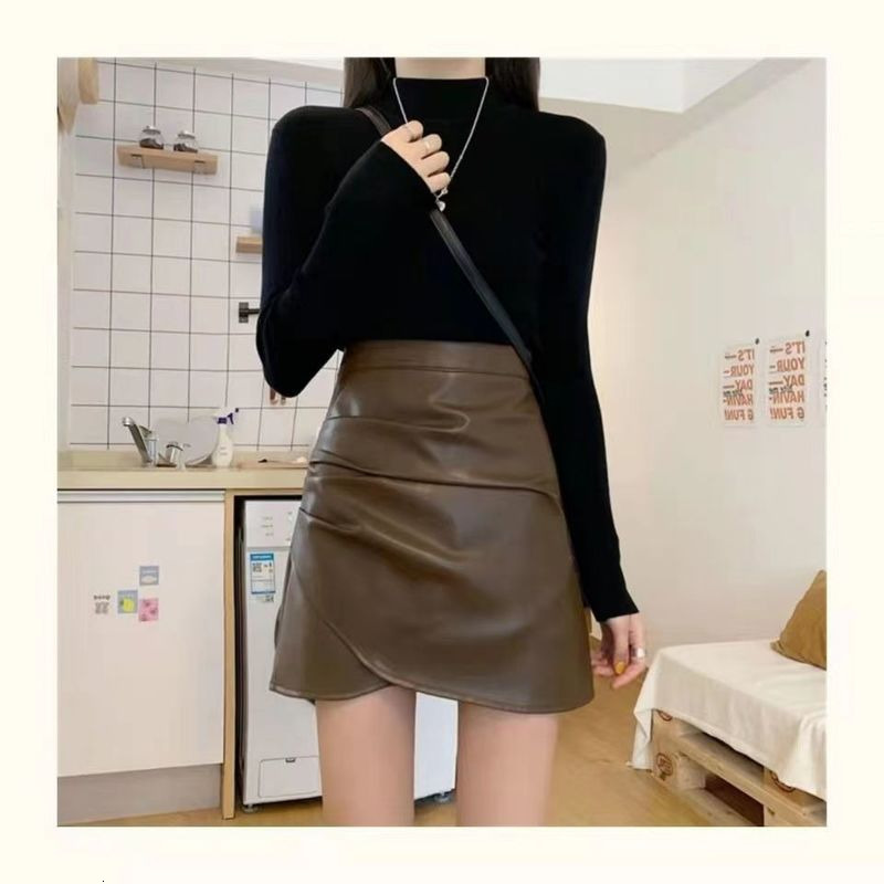 Skirts Women's Summer Sexy Pu Leather Matte High Waist Leather Women's Autumn and Winter Basic Leather Soil Color Leather Ropa Cream 230710