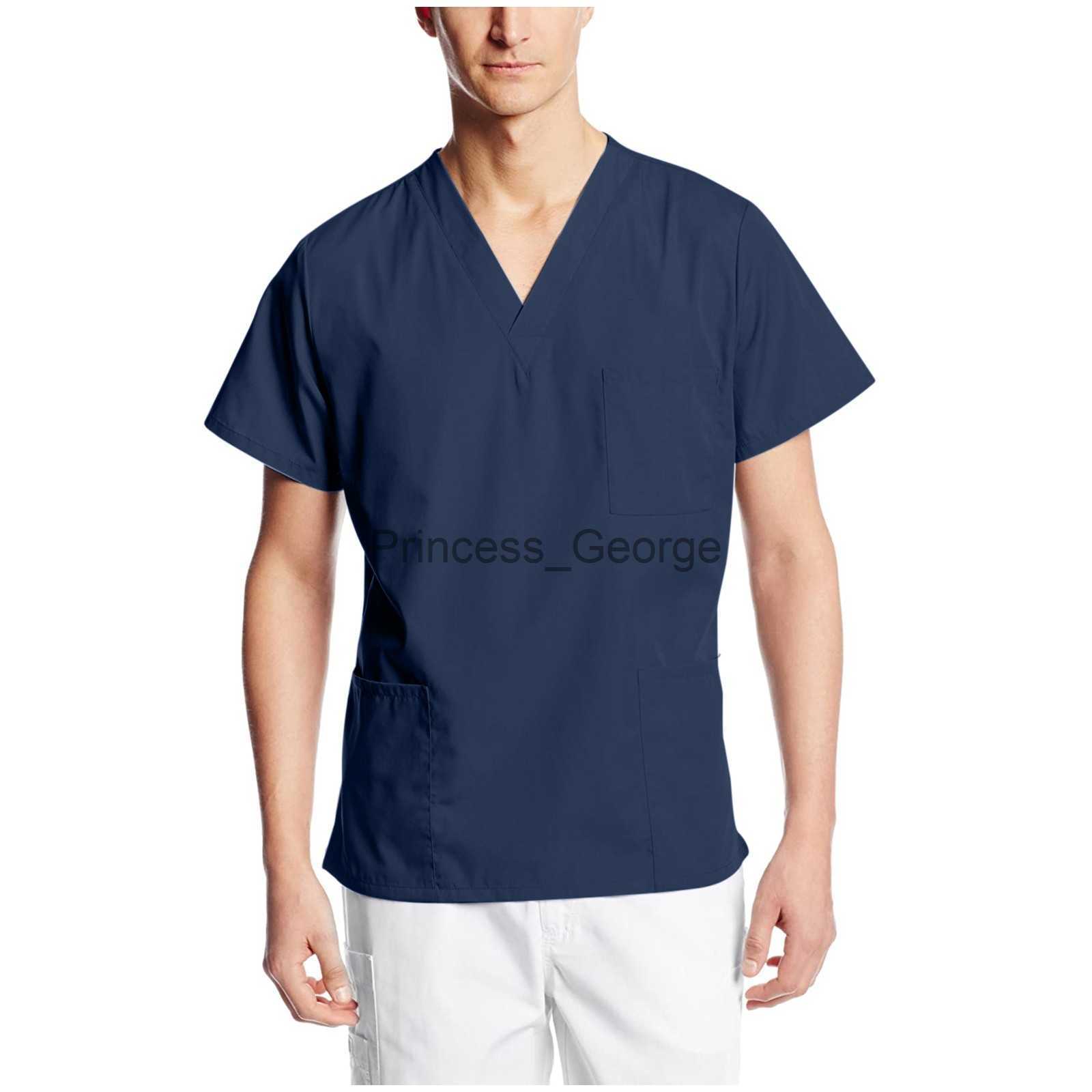 Others Apparel Solid Men Nurse Accessories Working Uniform Tops Nursing Working Uniform Tshirts Blouse Pocket Uniform Scrubs Nurse Accessories x0711