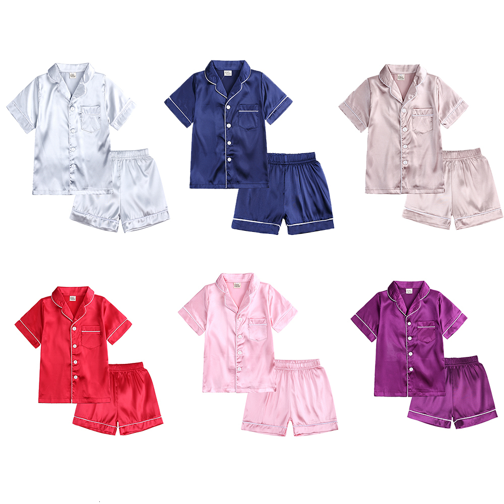 Pajamas Red Satin Silk Pyjamas Boys Girls Pajamas Sets 2Pcs Solid Children's Clothes Toddler Personalized Pjs Loungewear Gifts 230710