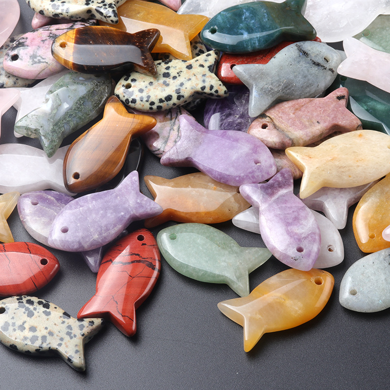 Natural Stone Fish Shape Pendant Amethyst Pink Crystal Charms DIY Necklace Energy Stone Healing Meditation Yoga Gift