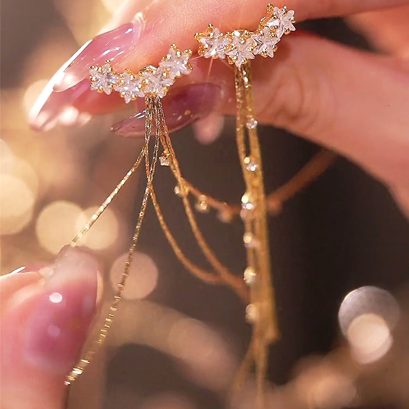 Stud Trend Long Wire Tassel Thread Chain Climb Star Heart Pendants 2023 Korean Drop Earring s Straight Hanging Earings Jewelry 230710