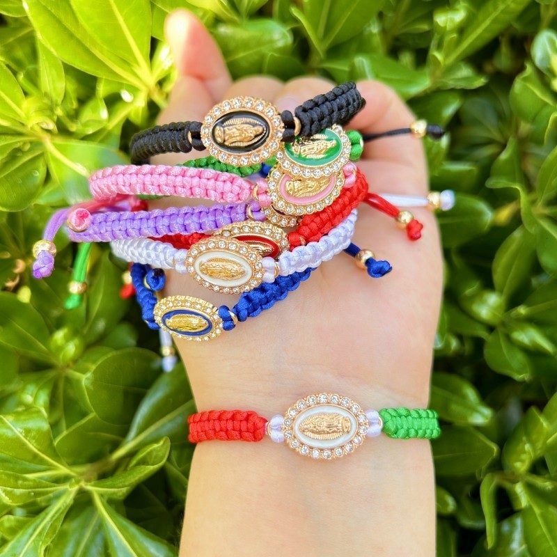 Chain 12 Pieces Religious Virgin Mary Charm Jewelry Handmade Catholic Our Lady of Guadalupe Braided Rope String Women Hand Bracelet 230710