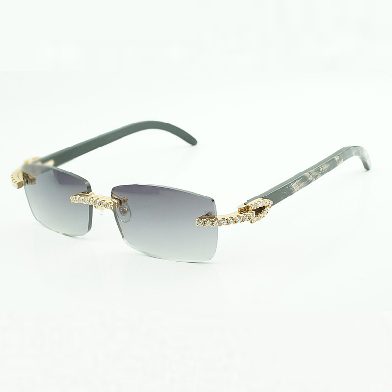 Moissanite stones endless Diamond eyewear frames 3524012 buffs sunglasses with Natural black textured Buffalo horn Legs and 56mm Lenses
