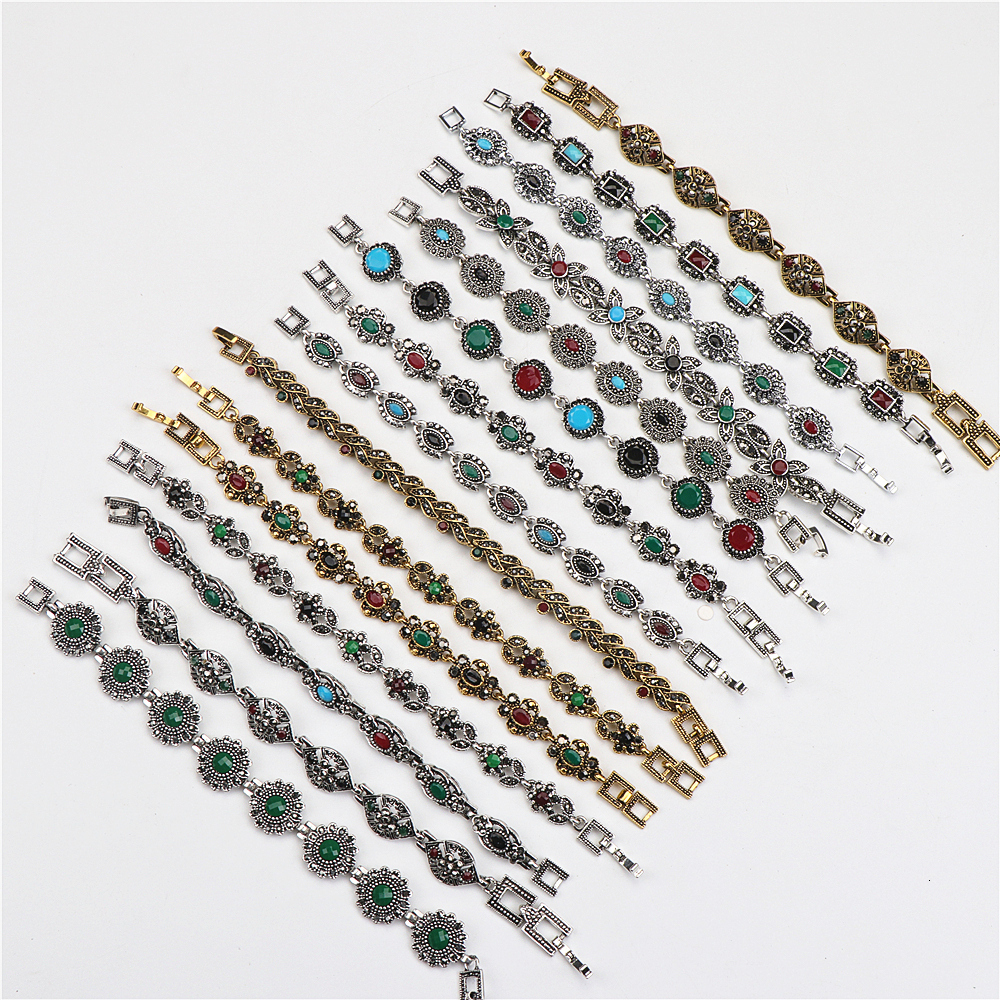 Chain Wholesale 10pcs lots Bulk Vintage Metal Bohemian Ethnic Crystal Charm Bracelet For Women Party Gift Mix Style 230710