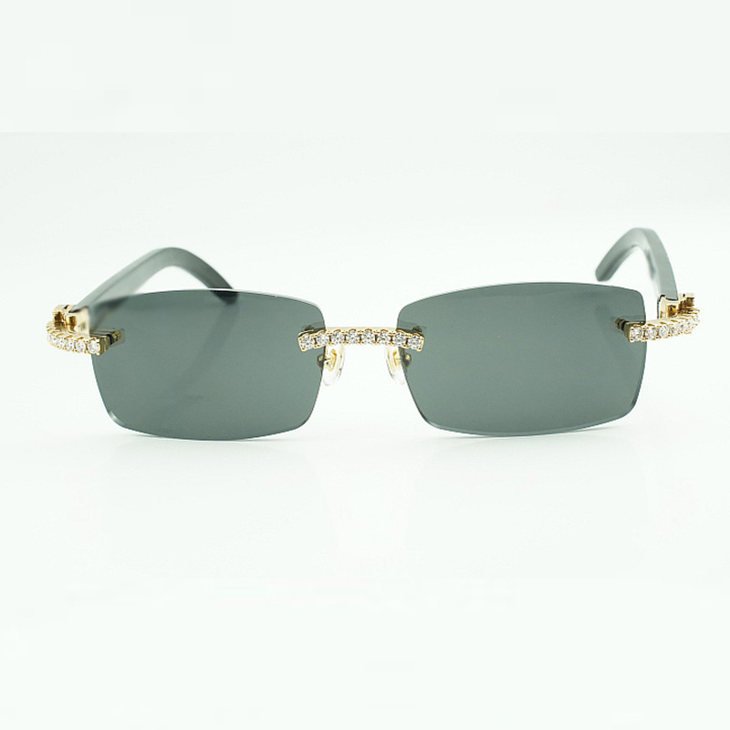 Moissanite stones endless Diamond eyewear frames 3524012 buffs sunglasses with Natural black textured Buffalo horn Legs and 56mm Lenses