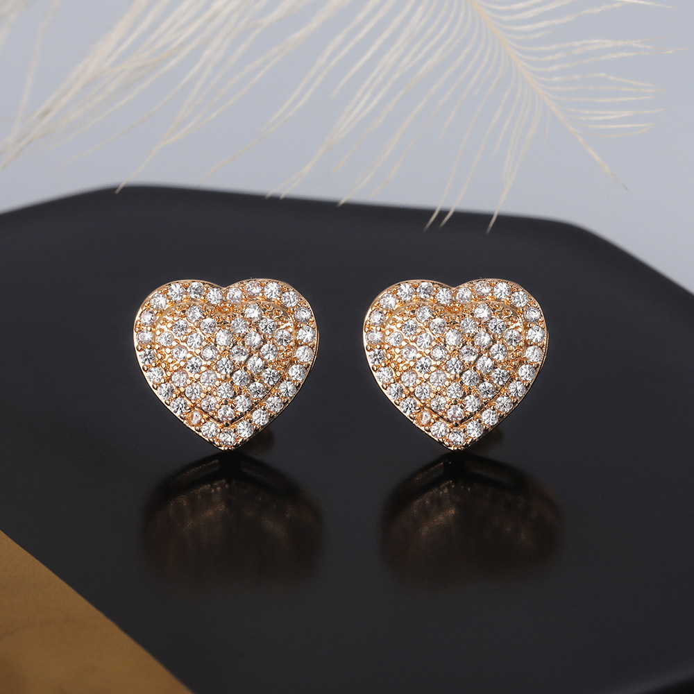 Women's Sterling Silver Heart Stud Earrings with 18K Gold-Plated Crystals - Perfect for Parties