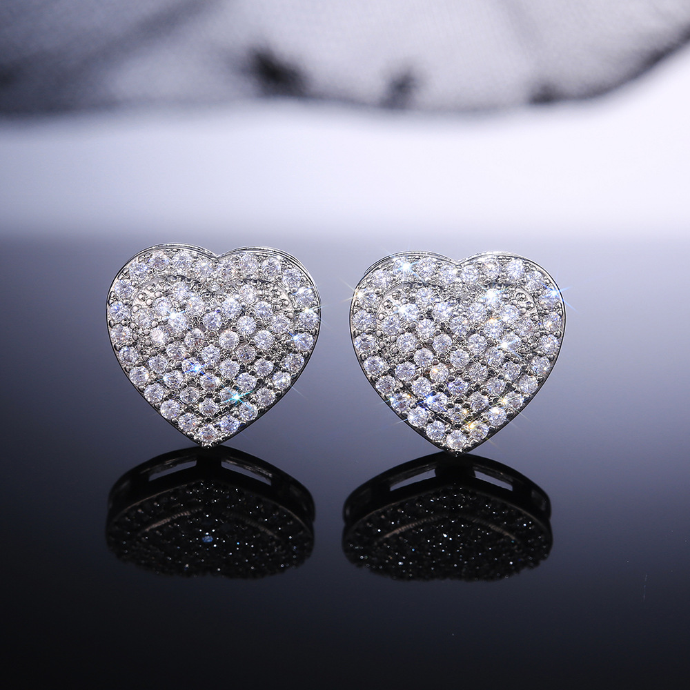 Women's Sterling Silver Heart Stud Earrings with 18K Gold-Plated Crystals - Perfect for Parties