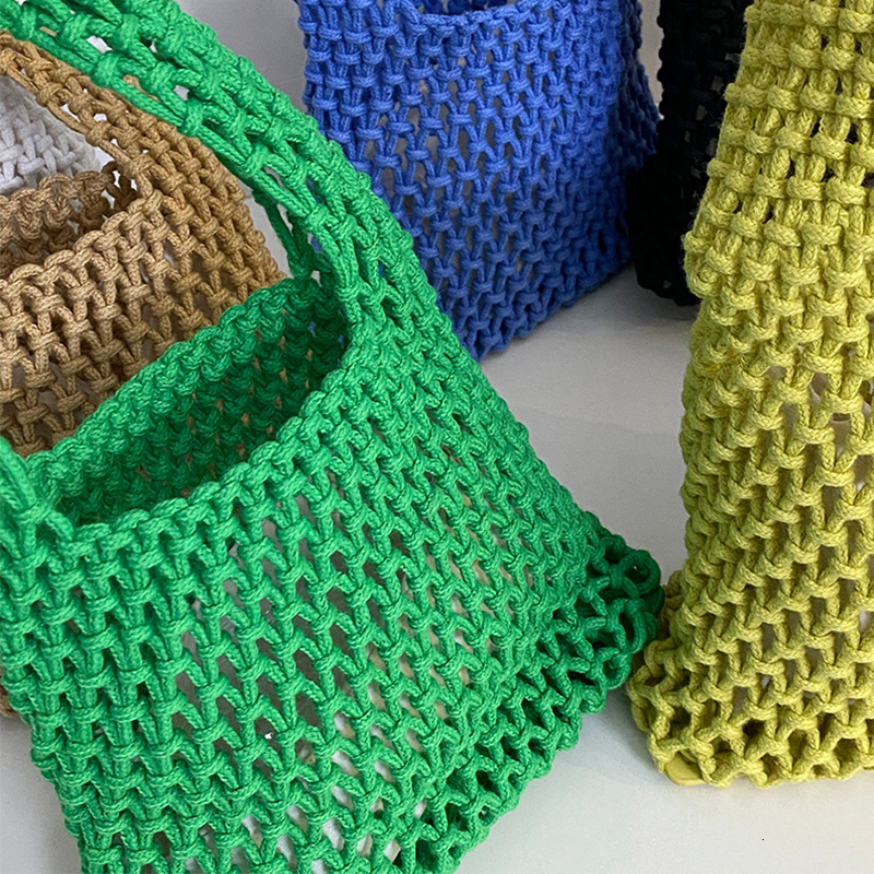 Evening Bags Gusure Simple Hollow Out Shoulder Bag Women Summer Beach Travel Shopper Tote Mesh Rope Weaving Straw Net Ladies Handbags 230711