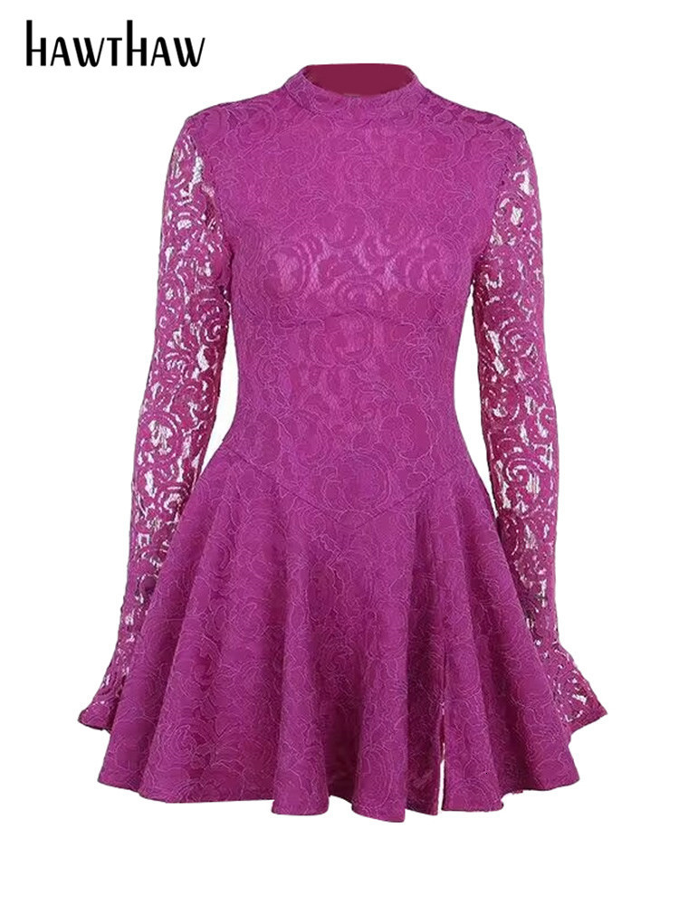 Urban Sexy Dresses Hawthaw Women Elegant Long Sleeve Party Club Lace Bodycon Streetwear Mini Dress Fall Clothing Wholesale Items For Business 230711