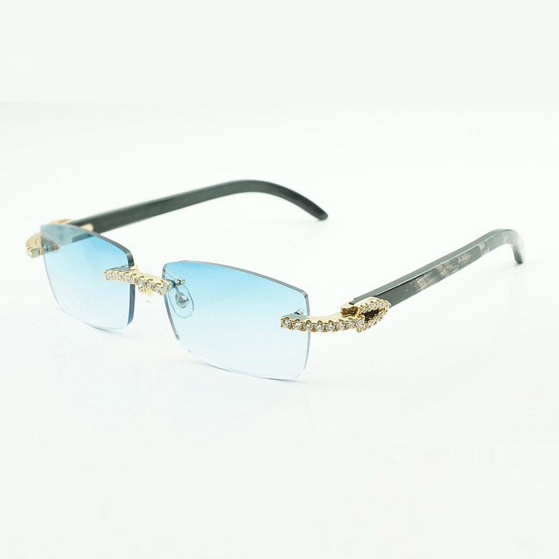 Moissanite stones endless Diamond eyewear frames 3524012 buffs sunglasses with Natural black textured Buffalo horn Legs and 56mm Lenses
