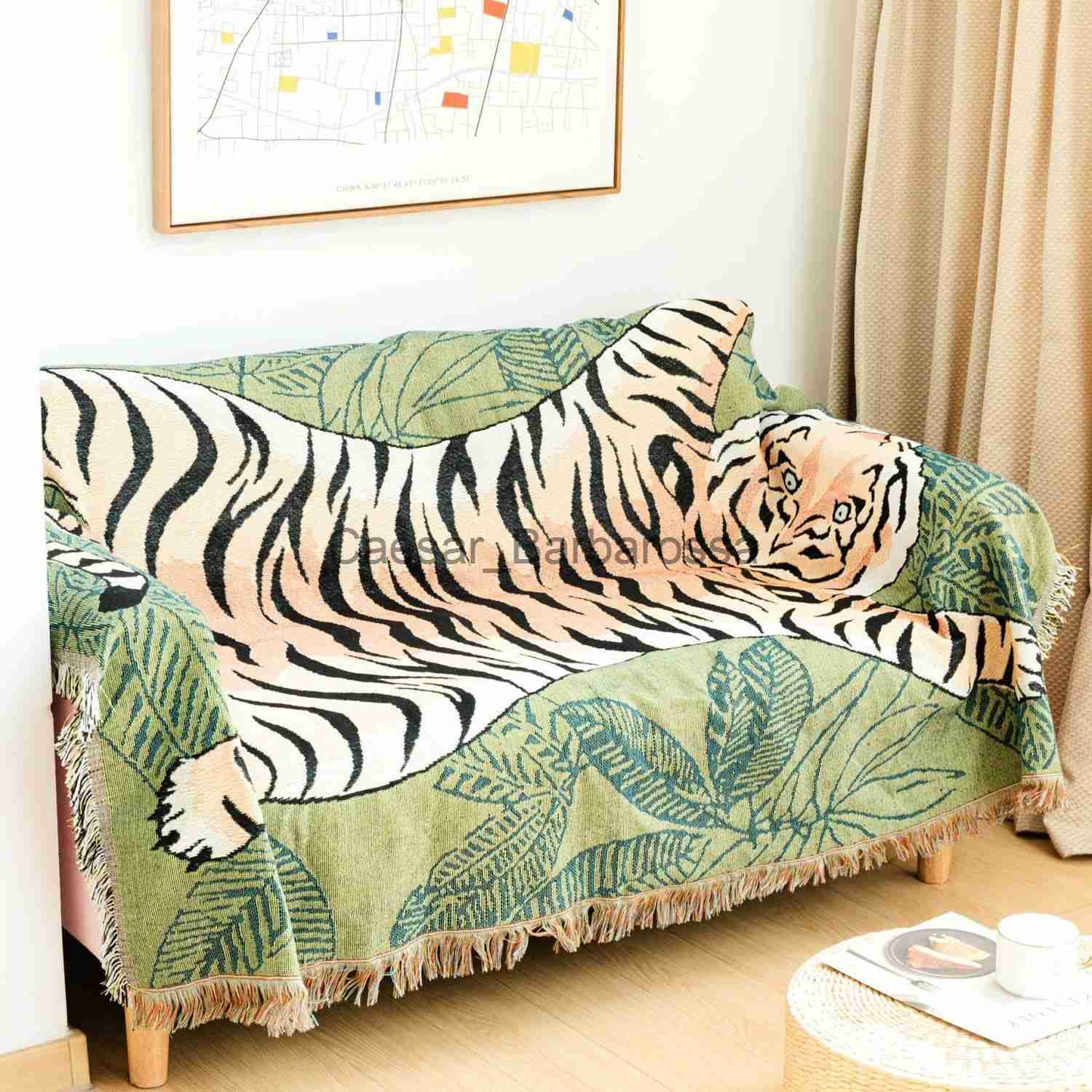Blankets Textile City Ins Cartoon Leaf Tiger Throw Blanket Nordic Home Decorate Sofa Cover Knitted Tassel Tapestry Camping Picnic Mat x0711