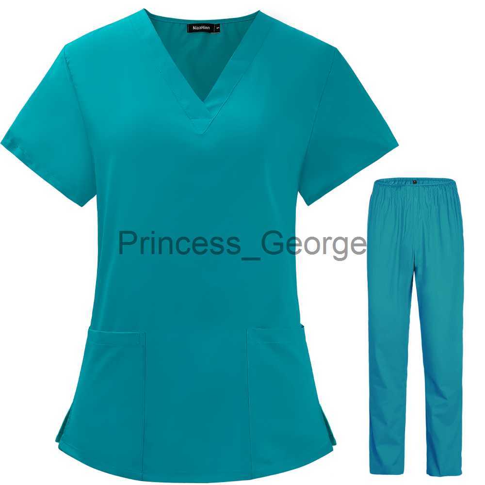 Others Apparel Summer Thin Unisex Scrubs Set for Man Women Beauty Salon Nurse Scrubs Suit Lab Spa Uniforms VNeck Pet Grooming Work Wear x0711