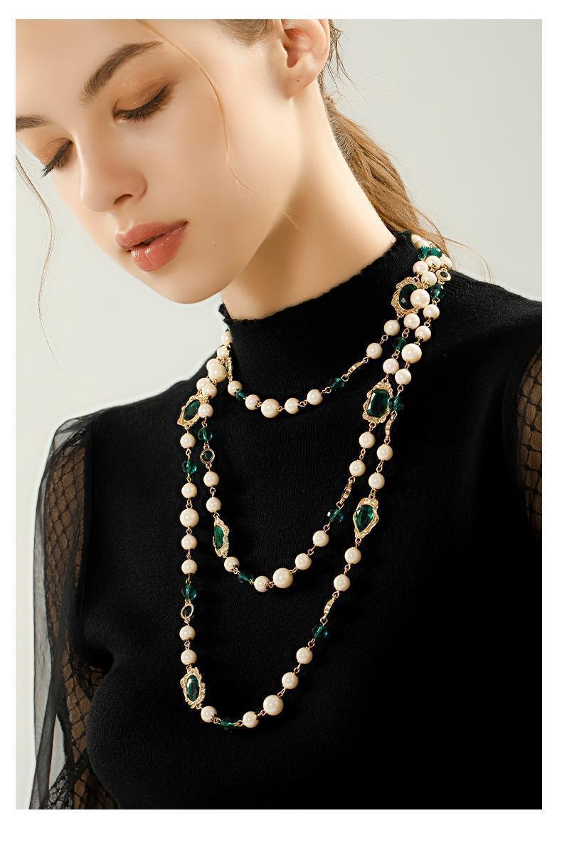 Strands Strings Multi layer Necklace Vintage Pearl Red Handmade Glass Ladies Long Sweater Chain 230710