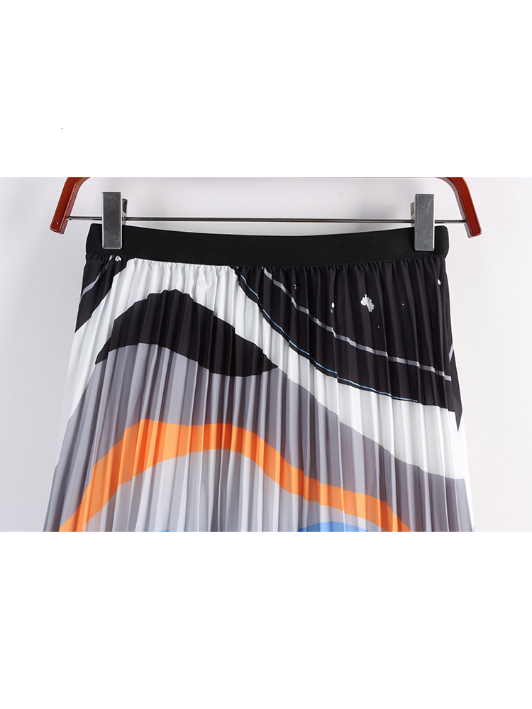 Skirts TIGENA Fashion Pleated Skirt Women Aesthetical Contrast Color Printed A Line High Waist Midi Long Skirt Female 230710