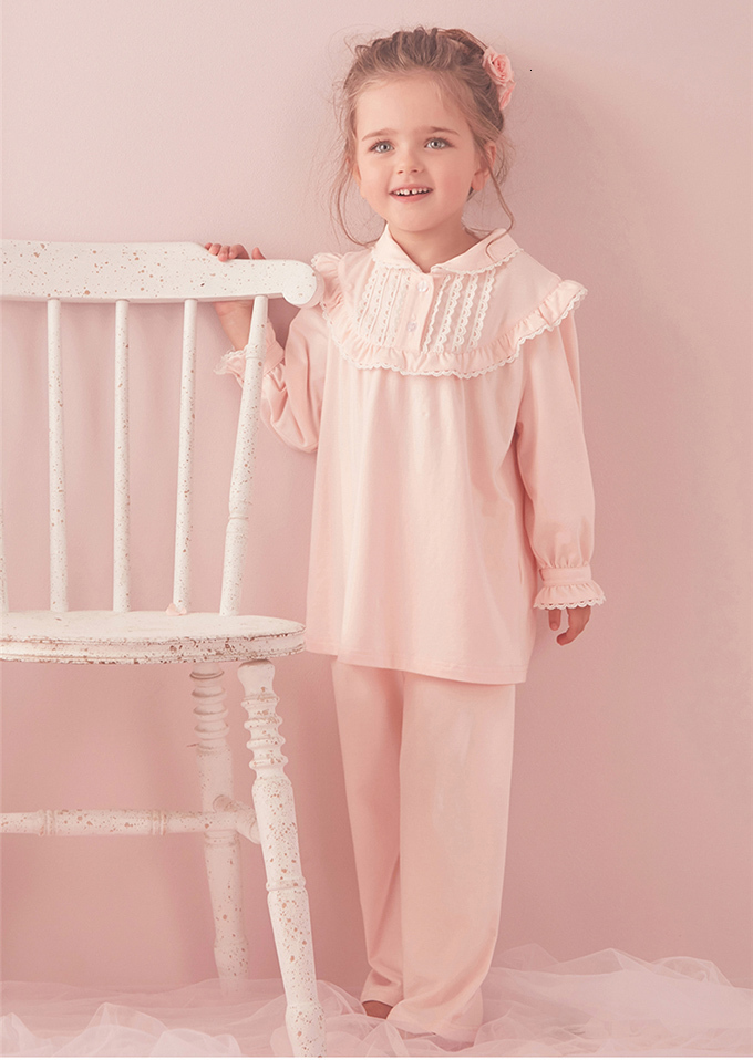 Pajamas Children Girl's Lolita Pink Pajama Sets.Turndown Collar TopsPants.Vintage Toddler Kids Pyjamas set.Royal Style Sleep Loungewear 230710