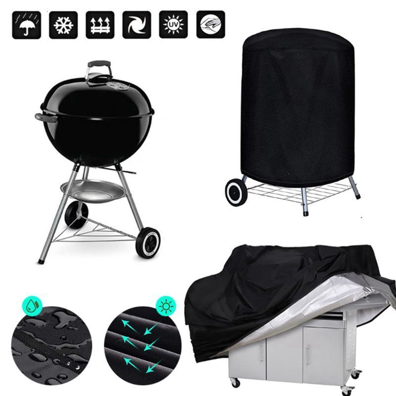 BBQ Tools Accessories BBQ Cover Outdoor Dust Waterproof Weber Heavy Duty Grill Cover Rain Protective Outdoor Barbecue Cover Round Bbq Grill Black190T 