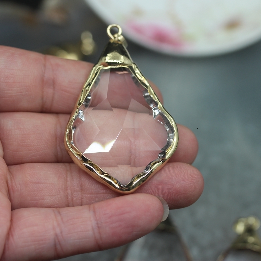 Lockets 5PCS Lot 11 Shape Choice Bezel Glass Crystal Plating Gold Edged Pendants Earrings Faceted Clear Necklace Connectors Charms 230710