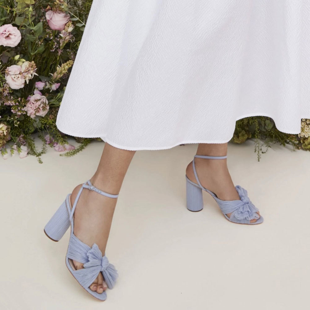 Sandals Fashion Summer Solid High Chunky Heels Open Toe Big Size 43 Butterfly Knot Elegant Weeding Party Women Shoes 230711