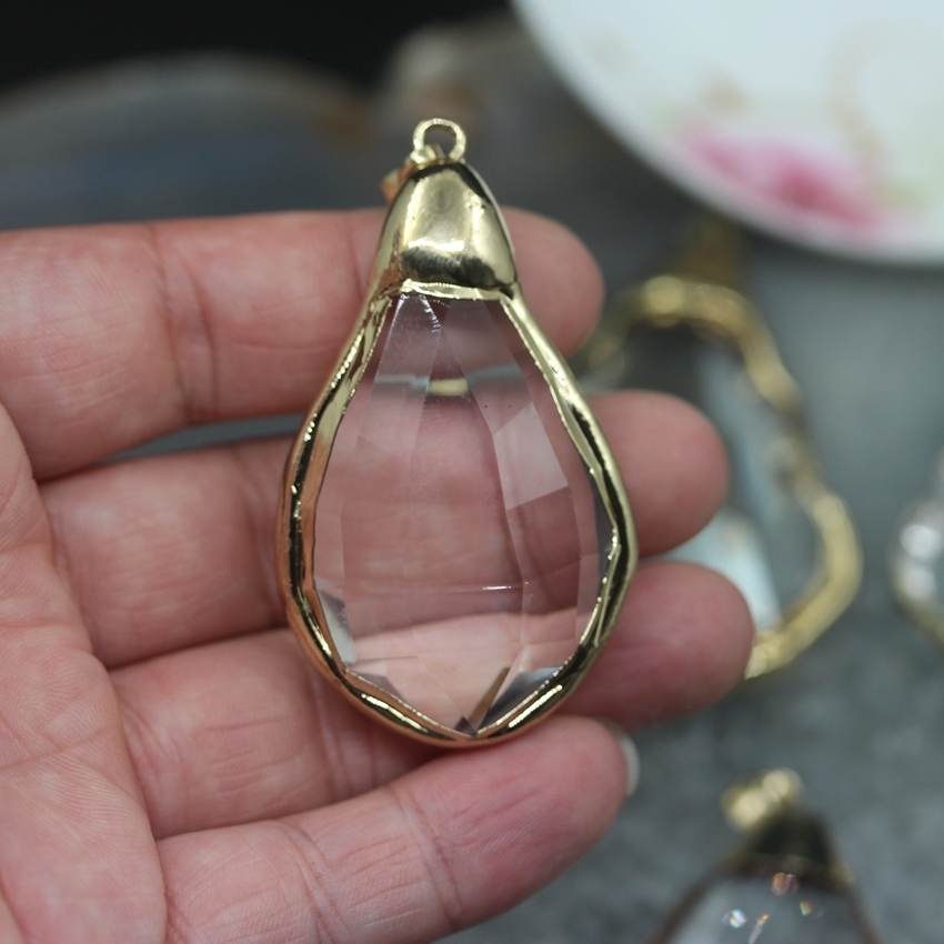 Lockets 5PCS Lot 11 Shape Choice Bezel Glass Crystal Plating Gold Edged Pendants Earrings Faceted Clear Necklace Connectors Charms 230710