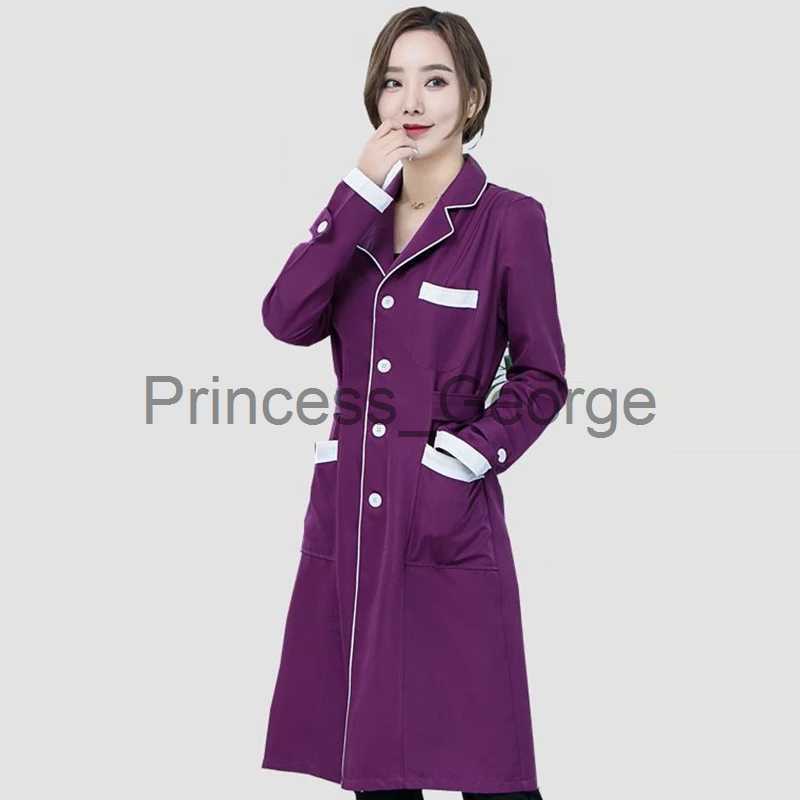 Others Apparel Beauty Salon Work Wear High quality Spa Uniforms Tattooist Work clothing Lab Coat Summer Purple Long Sleeve Scrubs Uniform New x0711