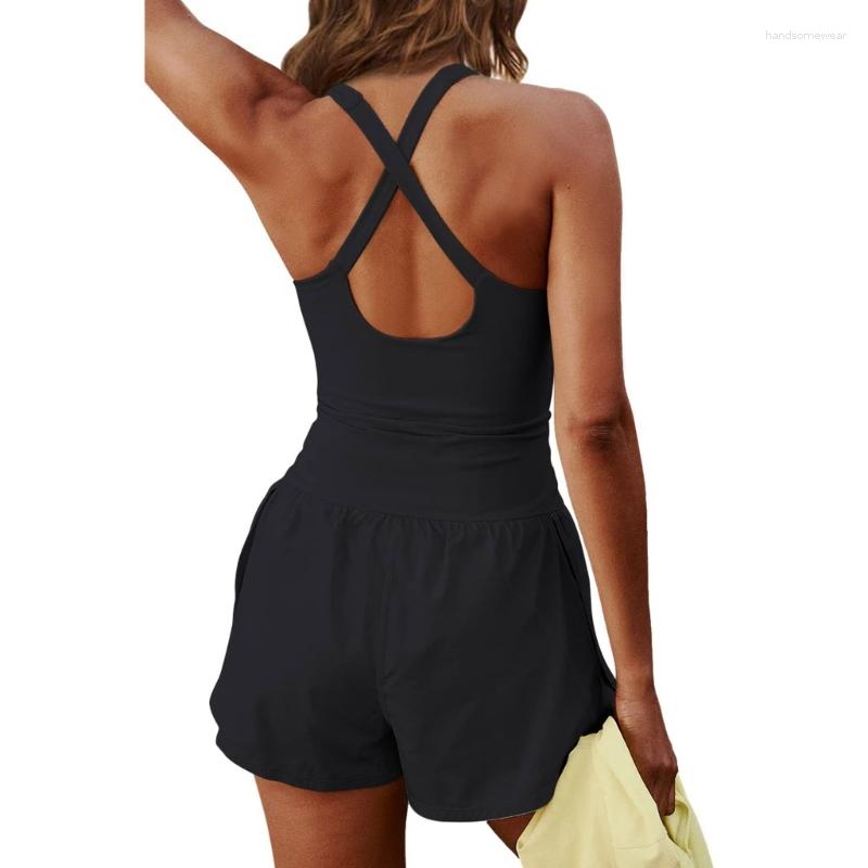 Women Running Onesie Workout Solid Color One-Piece Outfit Female Casual Jumpsuits Rompers Tummy Control Jumpsuit B1