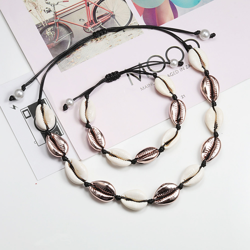 Strands Strings Shell Necklace Bracelet Bohemia Nature Seashell Cowrie Charm Necklaces For Women Choker Rope Chain Bracelets Summer Jewelry Gift 23071