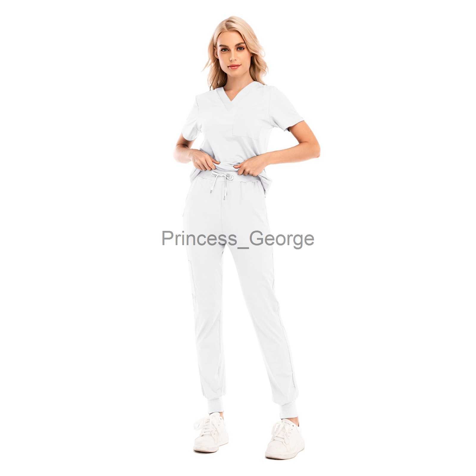 Others Apparel Women Two Piece Suit Set Scrubs Nursing Uniform Sets TopsPants VNeck Short Sleeved FastDrying Suits Solid Working Uniforme x0711