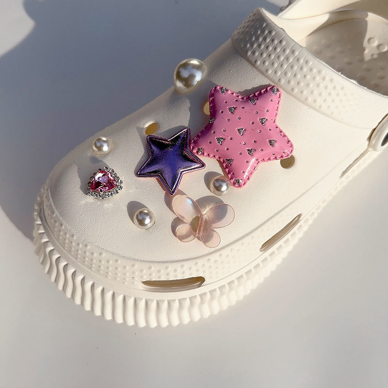 Shoe Parts Accessories Y2K Pink Stars Angel Butterfly Shoes Charms Vintage Bling Heart Starry Sky Pearls Clogs Jewelry Gifts 230711