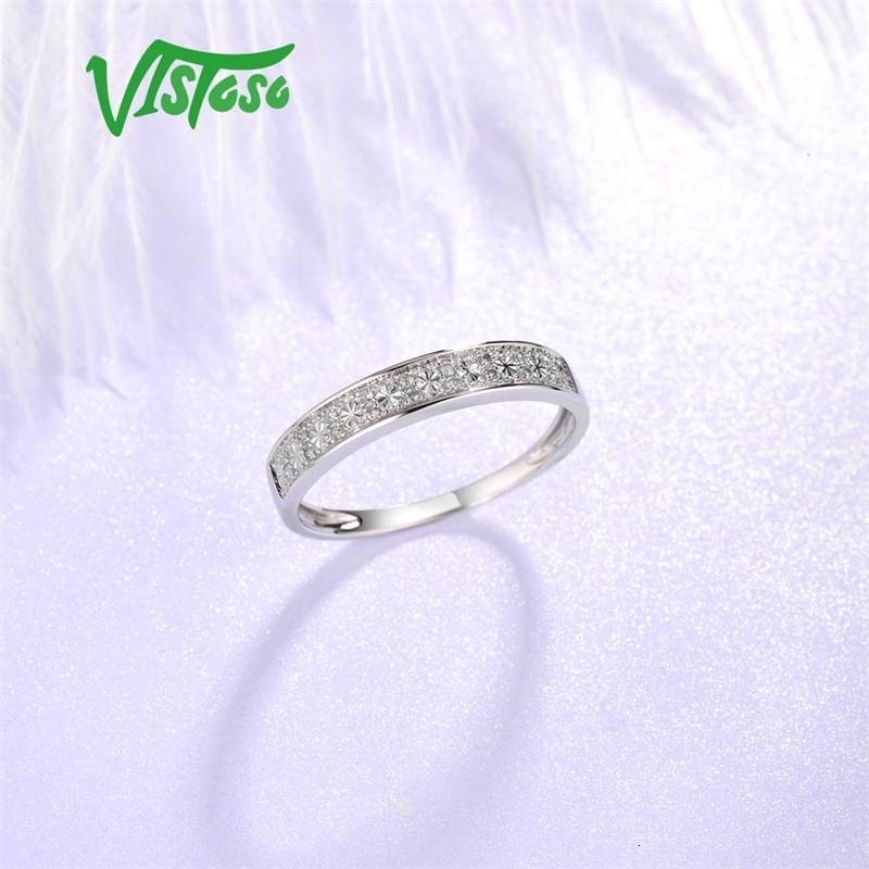 With Side Stones VISTOSO Gold Rings For Women Genuine 9K 375 White Ring Sparkling Diamond Promise Band Anniversary Fine Jewelry 230710