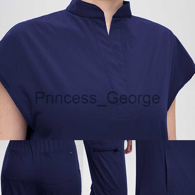 Others Apparel Solid Color Uniform Nurse Workwear Scrubs Set Top Pant Women Summer Elastic Quick Drying Hospital Doctor Working Suits x0711