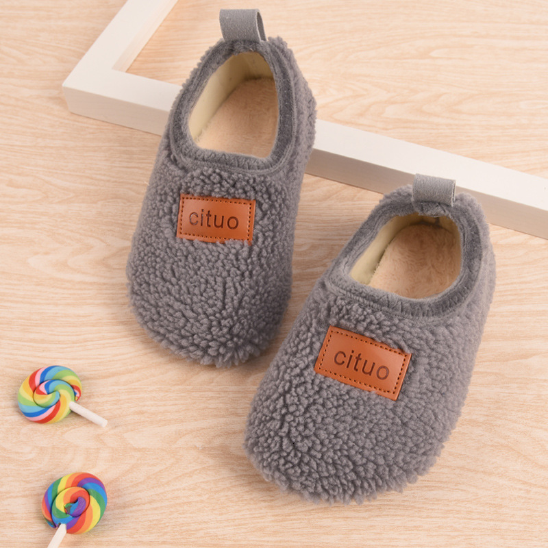 Slipper Winter Children Cashmere Slippers Kids Soft Warm Sock Floor Shoes Boys Rubber Soles Non-slip Cotton Slippers Indoor Home Shoes 230710