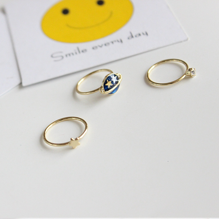 Wedding Rings Daisies 3pcs set Arrival Cute Blue Star Planet Joint Finger Set for Women and Men Fashion Jewelry 230710