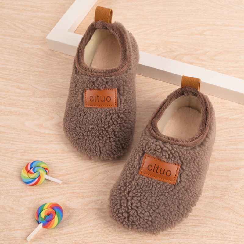 Slipper Winter Children Cashmere Slippers Kids Soft Warm Sock Floor Shoes Boys Rubber Soles Non-slip Cotton Slippers Indoor Home Shoes 230710