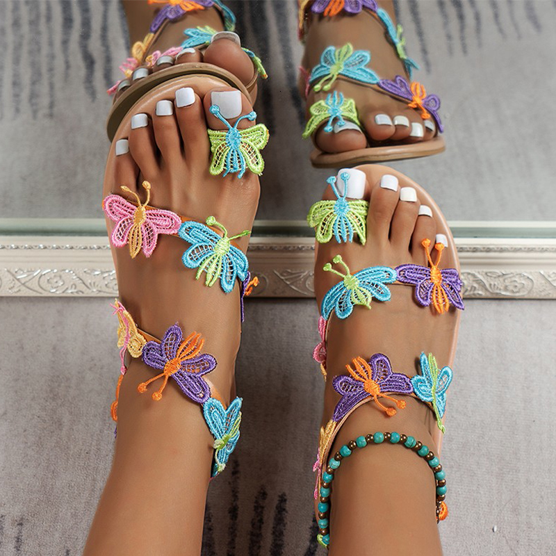 Sandals Summer Women Butterfly Flats Sandals Casual Beach Shoes Fashion Clip Toe Slippers Walking Bohemian Shoes Femme Slides 230710