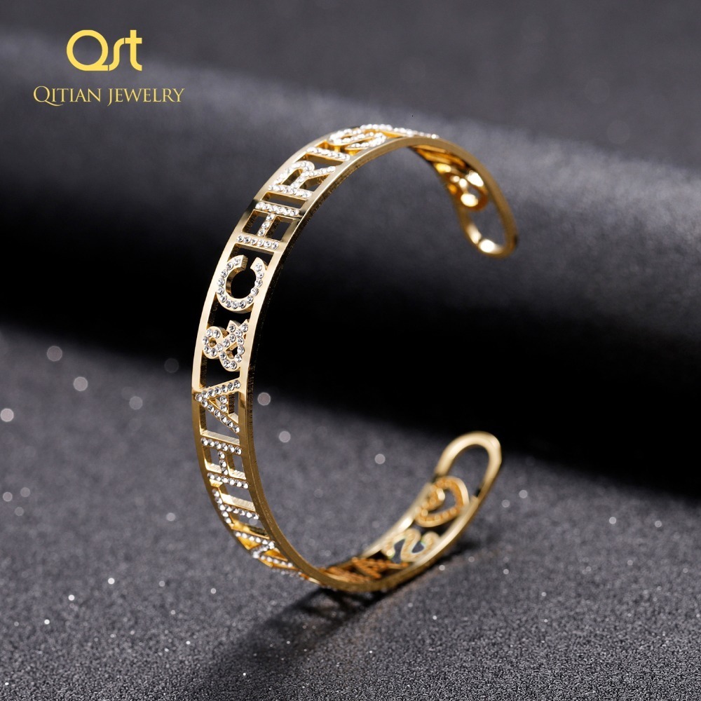 Chain Gold Name Bangles Personalized Bangle ID Family Lover Nameplate Faith Letter Bracelet Stainless Steel Adjusted 230710