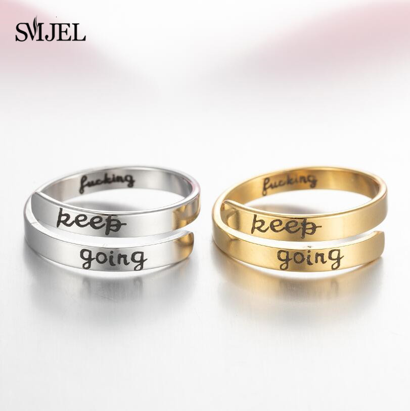 Wedding Rings Encourage Trend Never Give Up Engrave Letter Stainless Steel I Am Enough Adjustable Fashion Gift 230710