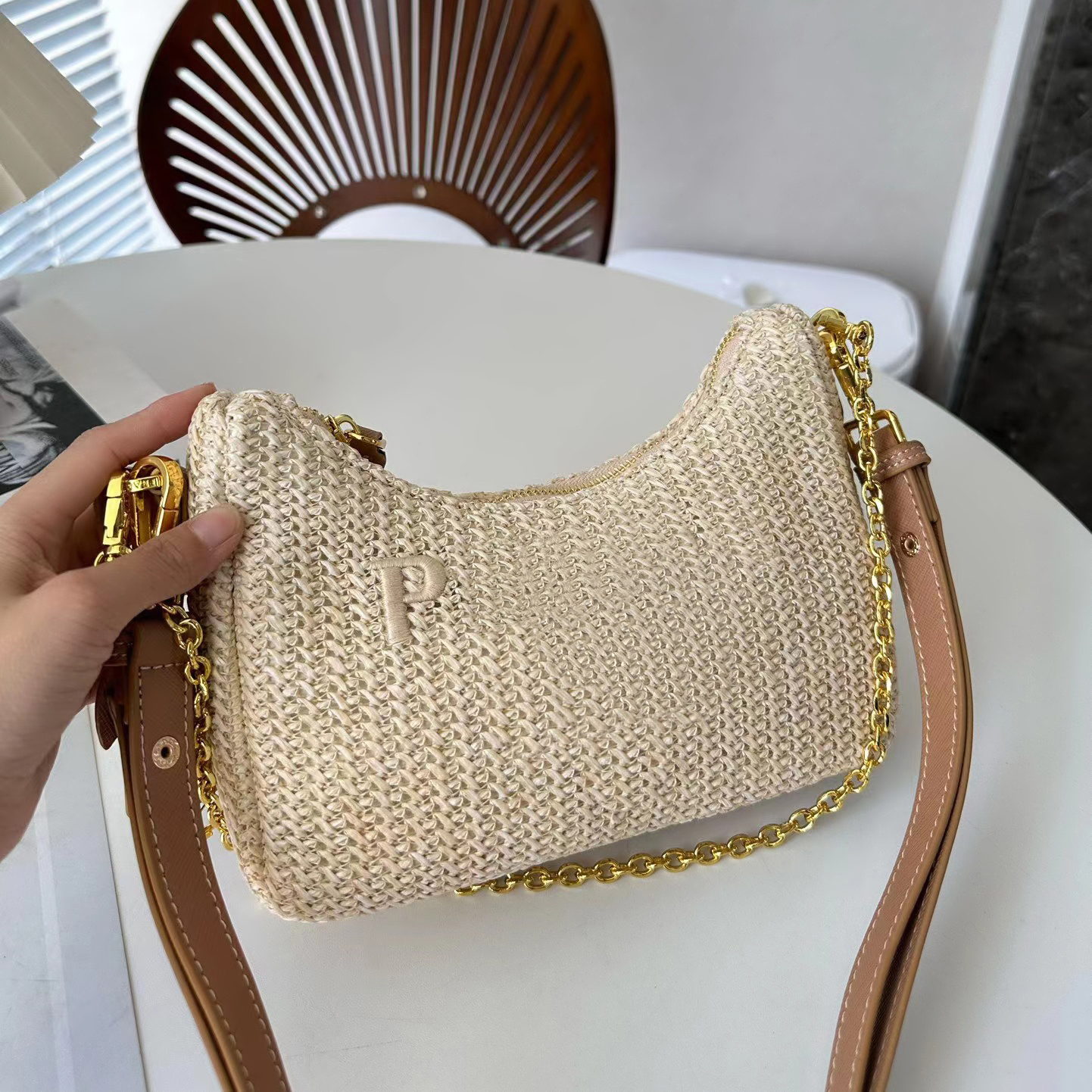 fashion mirror quality Straw fashion underarm bags Womens mens flap small handbags luxury summer weave Triangle travel Beach Bag With shoulder straps half moon bags, P-light blue
fashion mirror quality Straw fashion underarm bags Womens mens flap small handbags luxury summer weave Triangle travel Beach Bag With shoulder straps half moon bags, P-light blue