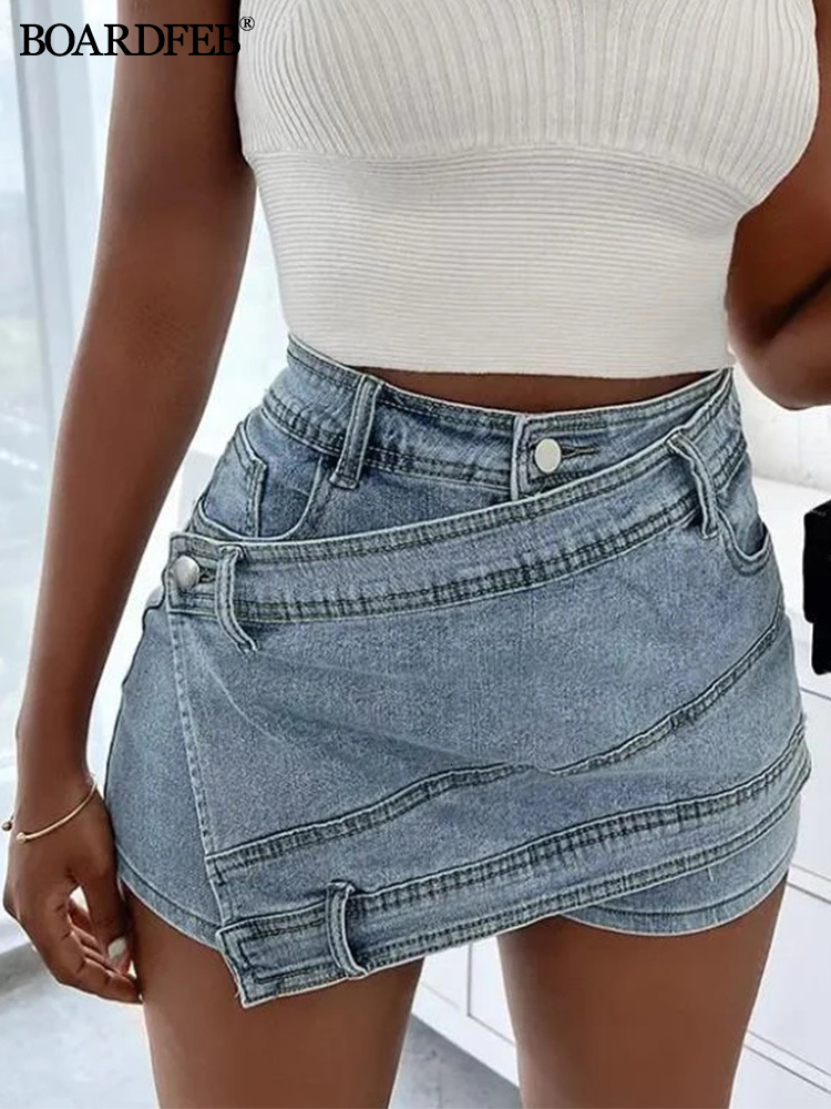 Women s Jumpsuits Romper Denim Skirt 2023 Summer Fashion Irregular Blue High Waist Mini Jeans Skirts Ladies Casual Y2K Vintage A Line Short 230711