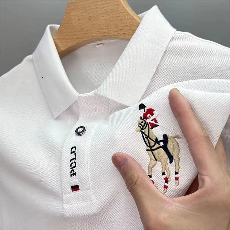 Men's Polos High Quality Pure Cotton Embroidered POLO Shirt 2023 Summer HighEnd Business Leisure Sports Lapel ShortSleeved 230724