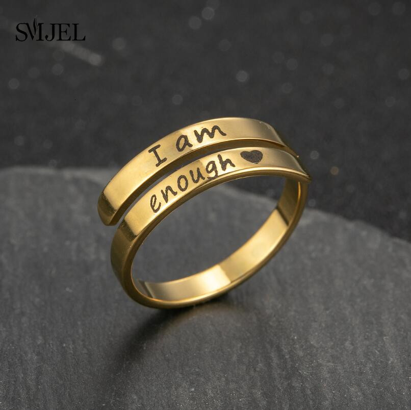 Wedding Rings Encourage Trend Never Give Up Engrave Letter Stainless Steel I Am Enough Adjustable Fashion Gift 230710