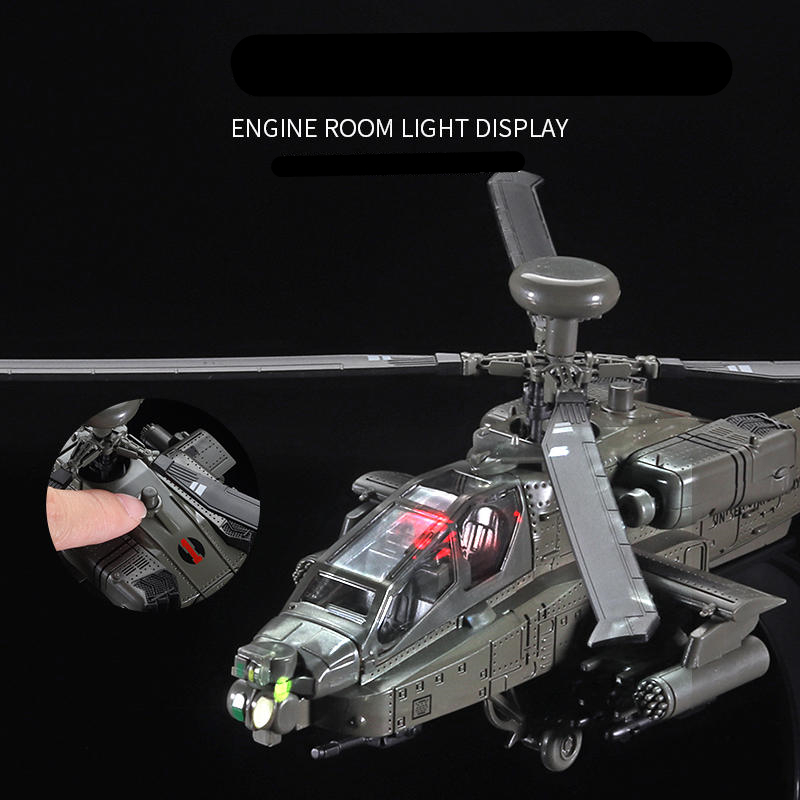 Aircraft Modle America AH 64 Apache Utility Alloy Helicopter Airplane Model Simulation Metal Flying Sound and Light Children Toy Gift 230710