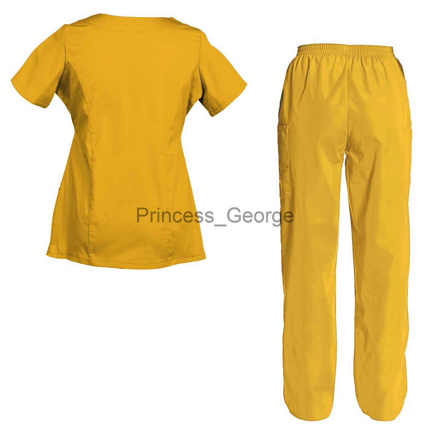 Others Apparel Women's Embroidered Scrub Set Nursing Uniform Set Top and Pants x0711