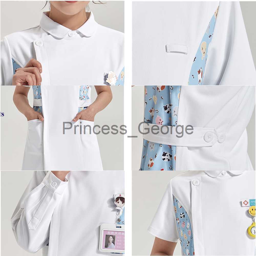 Others Apparel Nurse Dress Scrubs Vitality Healthcare Tunic White Women Pet Vet Beautician Work Uniform Style Nursing Robe Dresses 80301 x0711