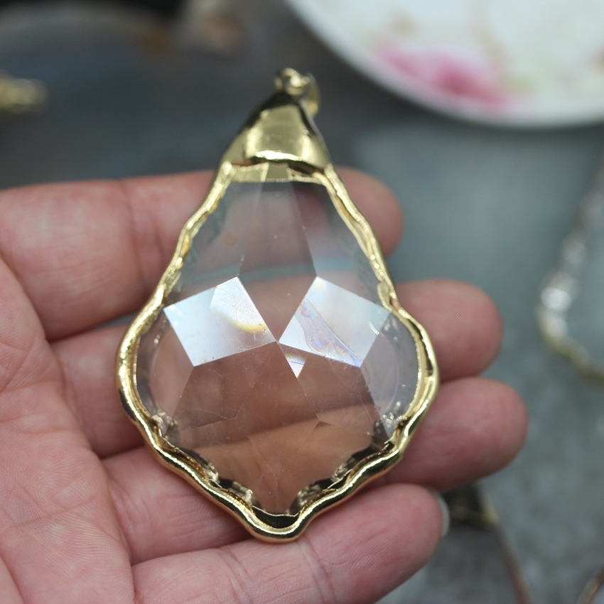 Lockets 5PCS Lot 11 Shape Choice Bezel Glass Crystal Plating Gold Edged Pendants Earrings Faceted Clear Necklace Connectors Charms 230710