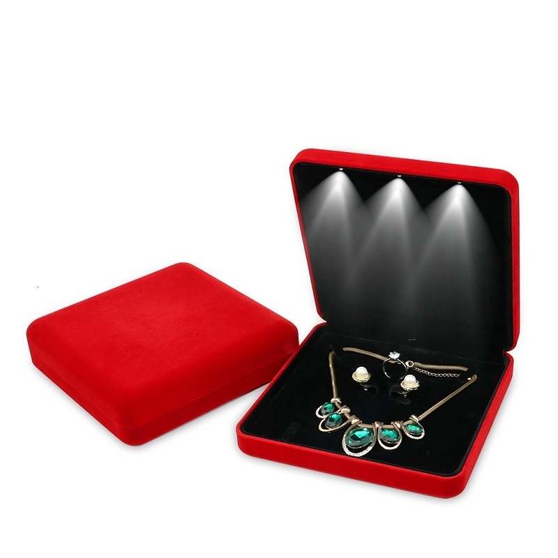 Jewelry Boxes 18x18x4 4cm Velvet LED Box Necklace Earring Ring Gift Jewellery Set Display Storage Case 230710
