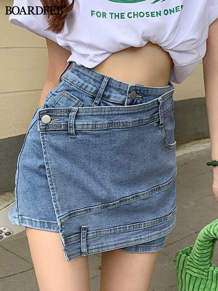 Women s Jumpsuits Romper Denim Skirt 2023 Summer Fashion Irregular Blue High Waist Mini Jeans Skirts Ladies Casual Y2K Vintage A Line Short 230711