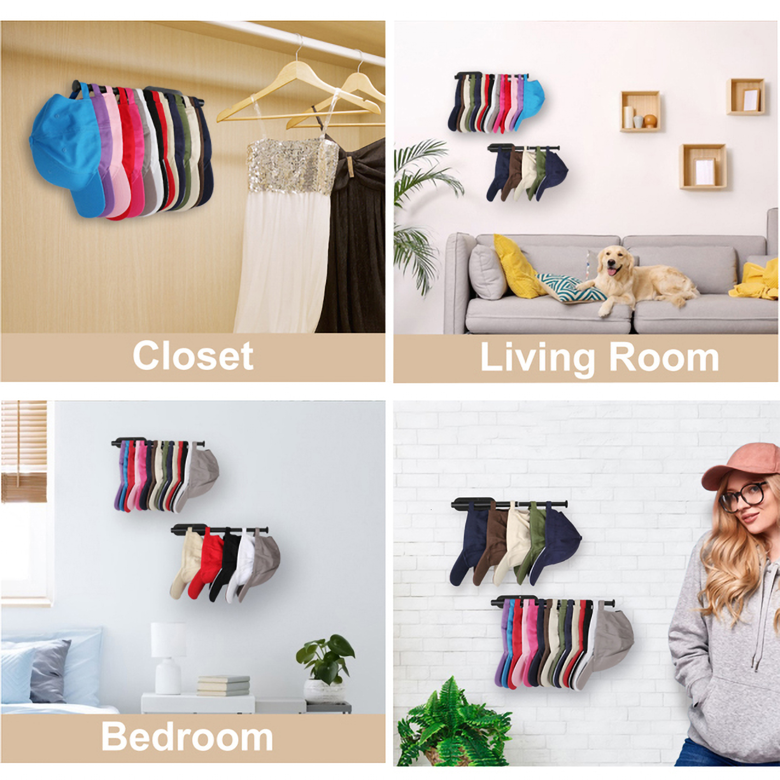Storage Holders Racks Hat Racks for Baseball Cap Drilled or Strong Adhesive Hat Organizer Hold 30 Cap Retractable Cap Holder for Closet Door Bedroom 2